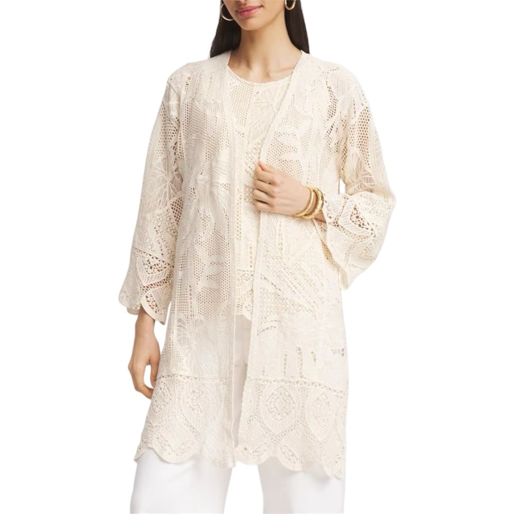 Chico’s Cutwork Crochet-Lace Long Kimono